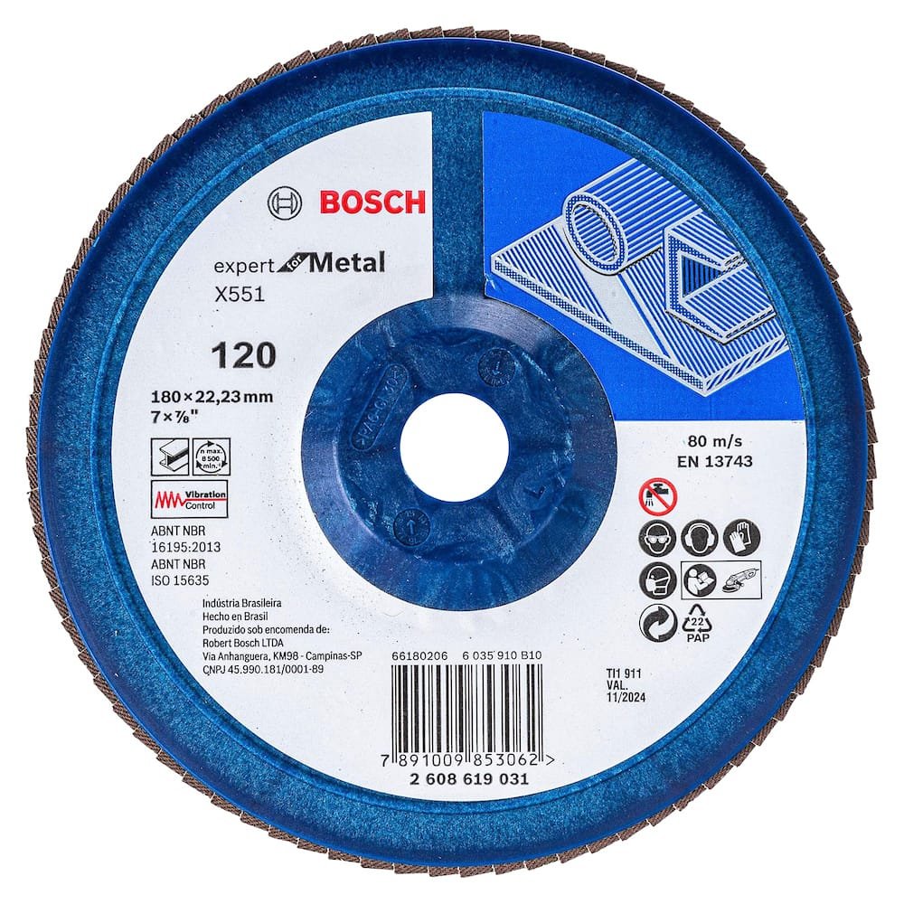 Disco Flap Bosch Expert for Metal 180mm Grano120 Recto