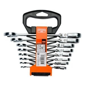 Juego de llave combinada con crique y cabeza articulada, métrica, funda de plástico  41RM/SH8