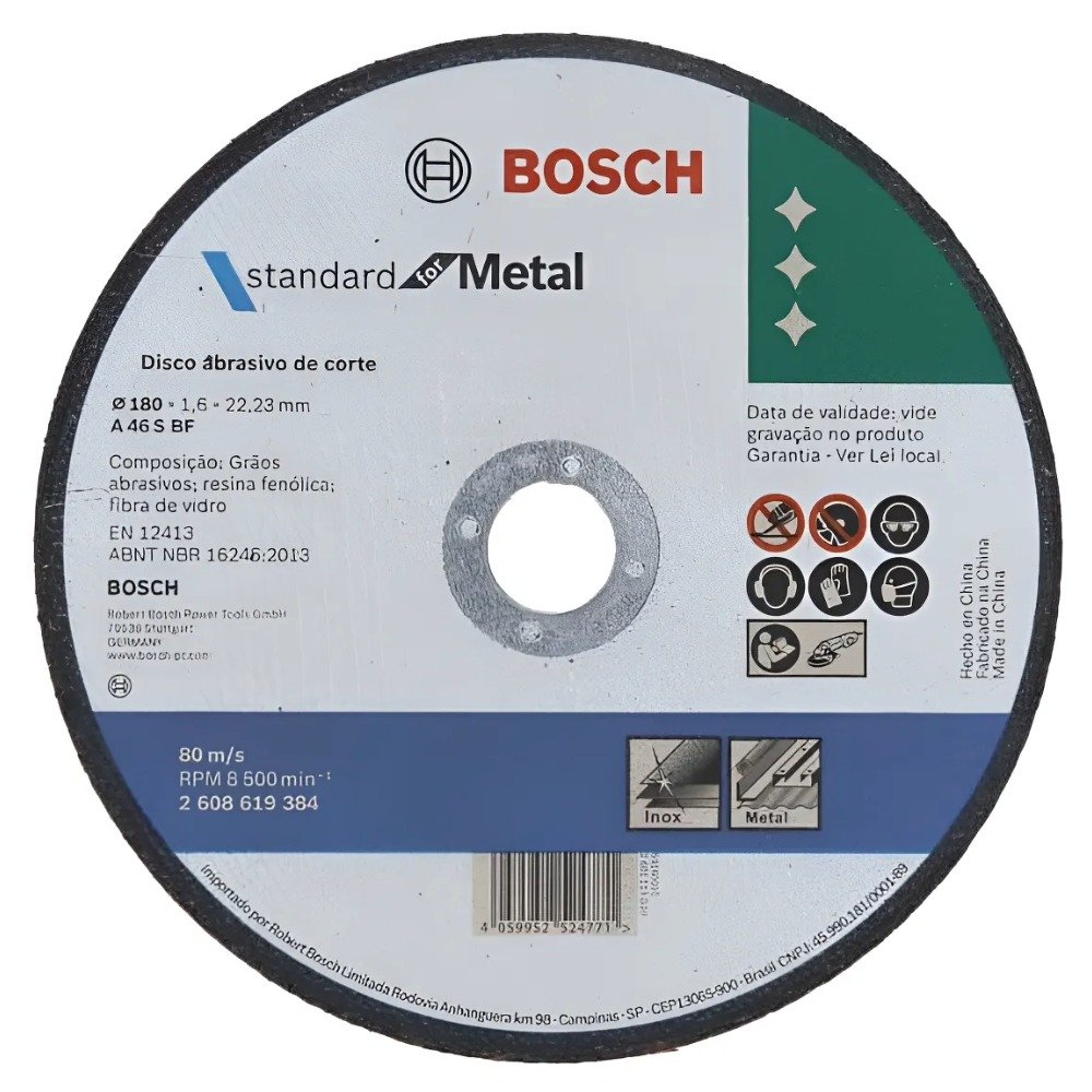 DISCO DE CORTE - 180 X 1,6 MM - STANDARD PARA METAL - RECTO