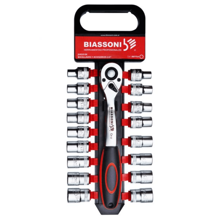 JUEGO DE TUBOS - BOCALLAVES HEXAGONALES DE 1/2" - SOPORTE PLASTICO (18 PZS)